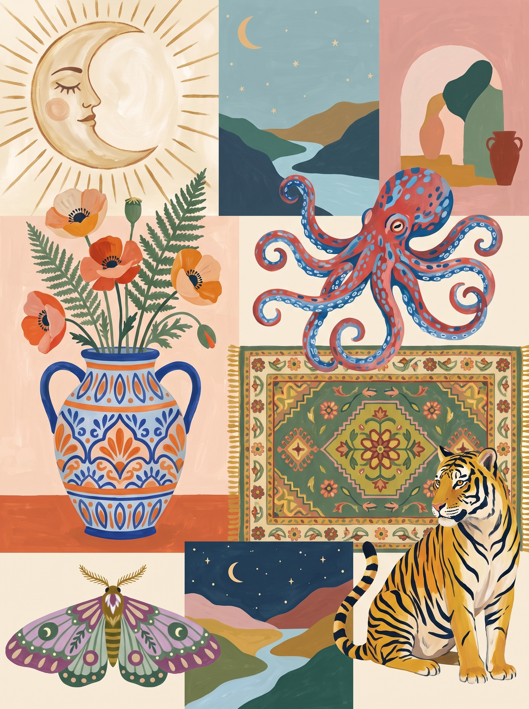 Moon Octopus Tiger Panels
