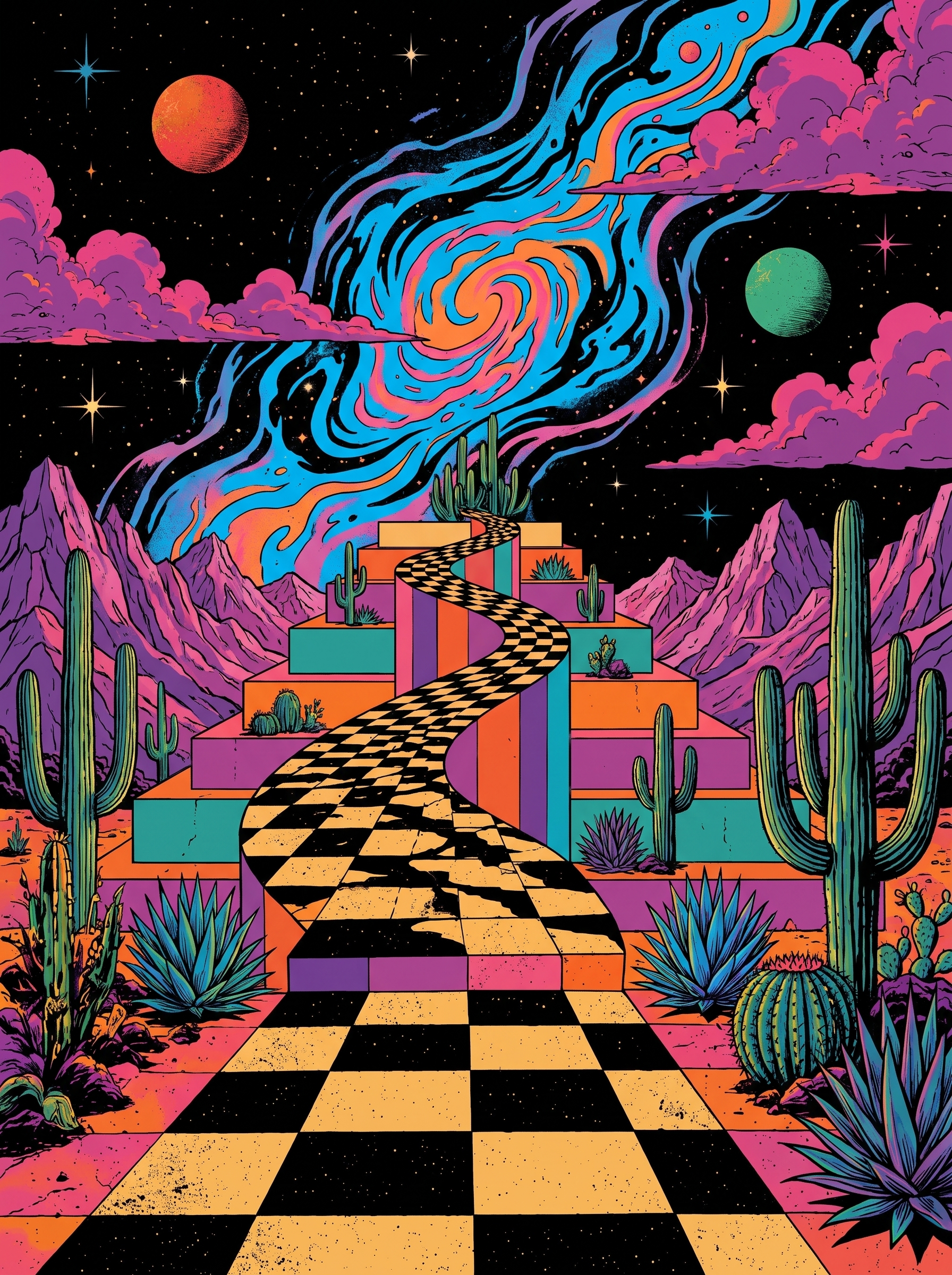 Neon Desert Checker Road