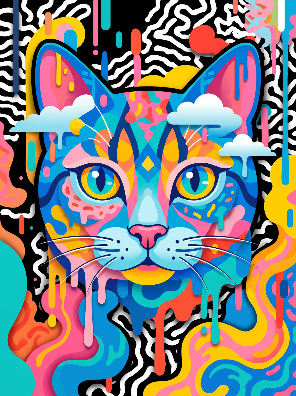 Neon Drip Cat Face