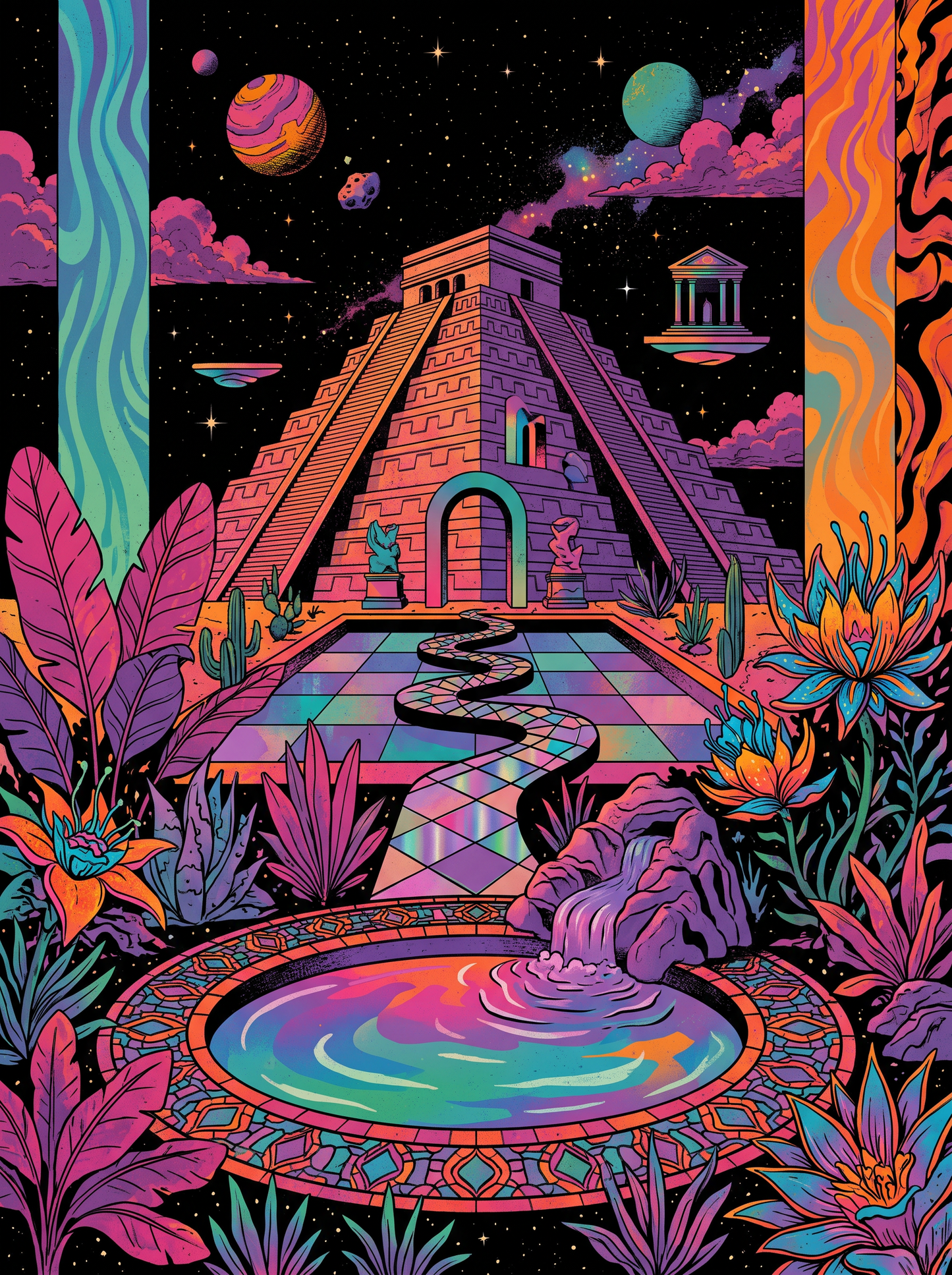 Neon Pyramid Reflecting Pool
