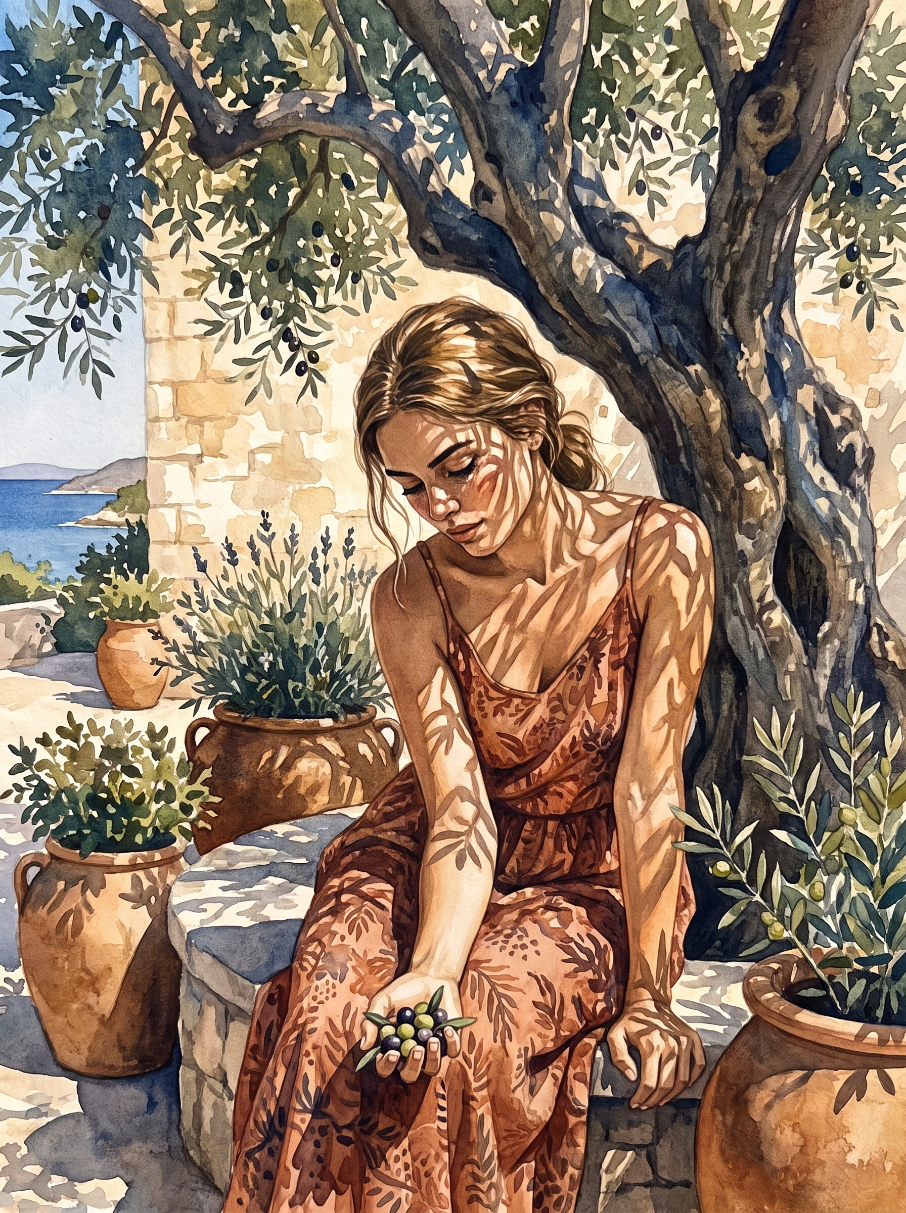 Olive Tree Harvest Girl