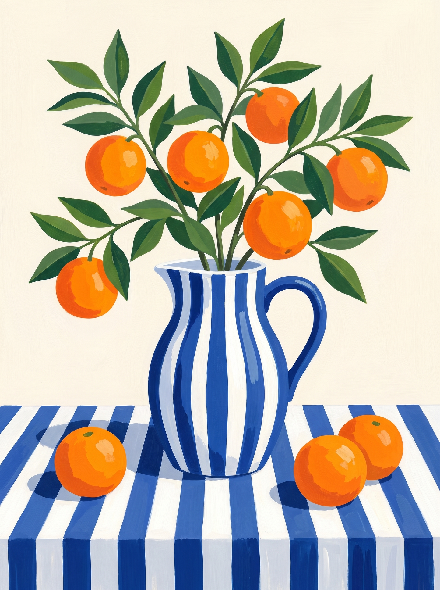 Oranges In Striped Jug