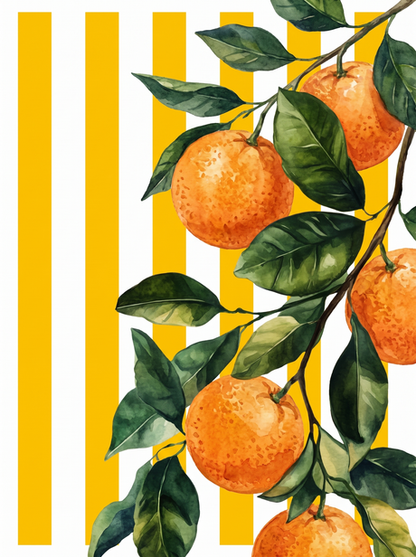 Oranges On Yellow Stripes