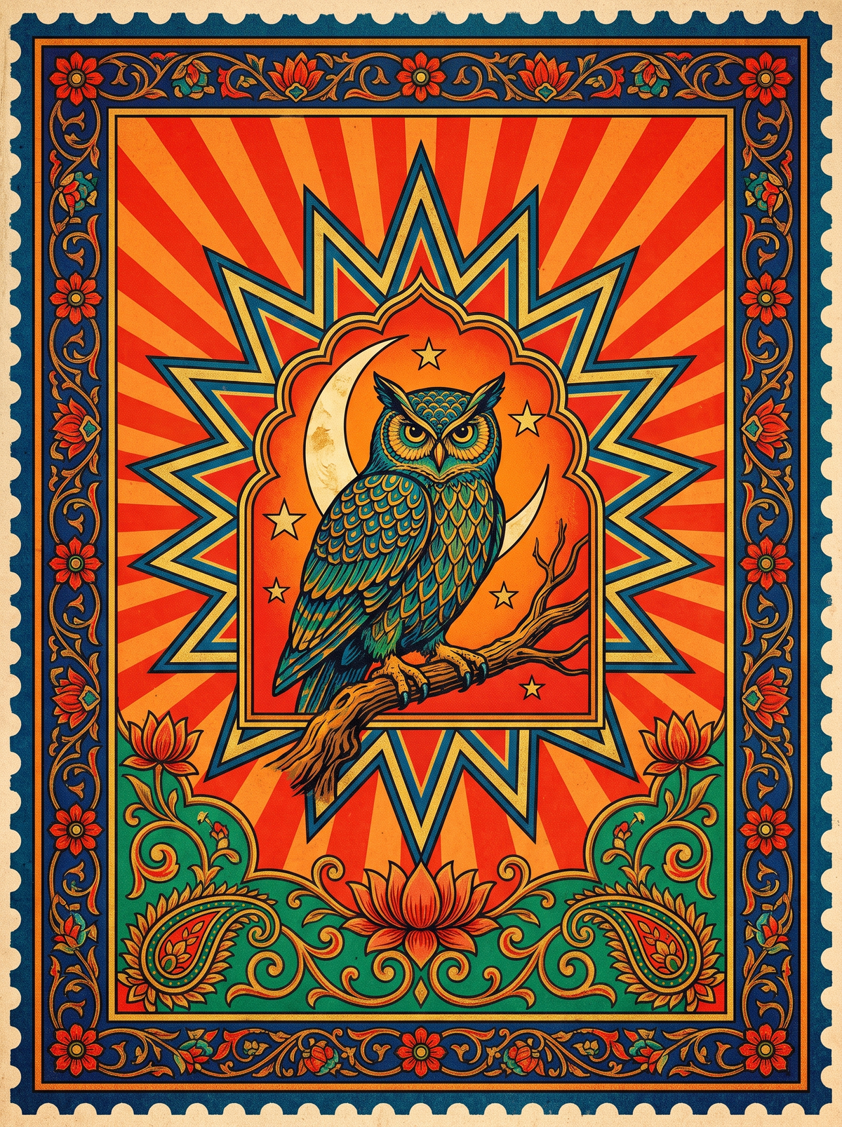 Owl On Crescent Moon