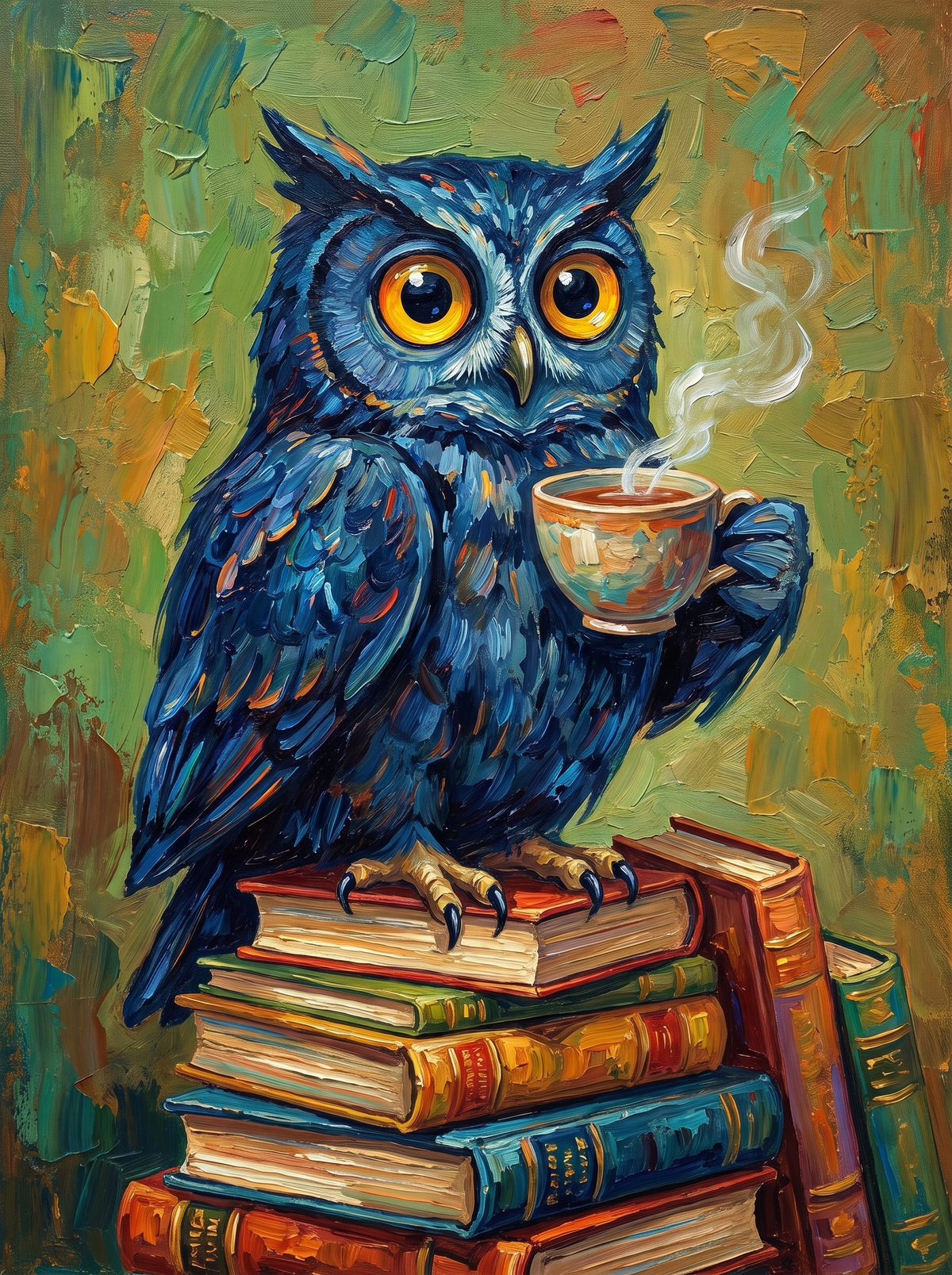 Owl With Tea And Books