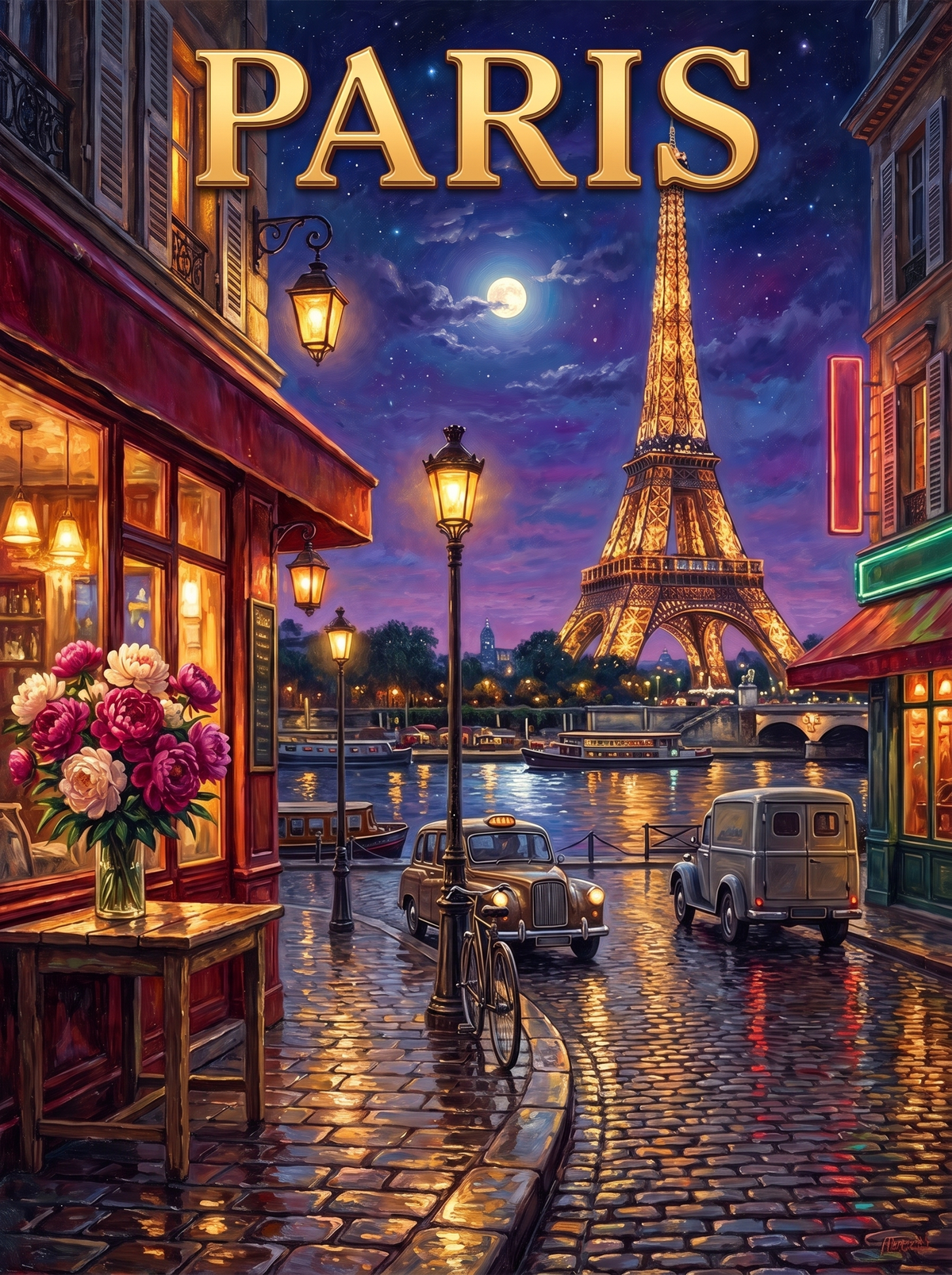 Paris Eiffel Moonlight