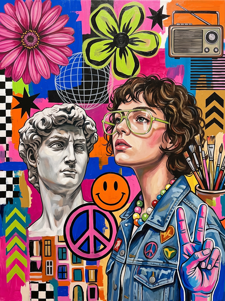 Peace Sign And Marble Bust (150 Color Diamond Painting)