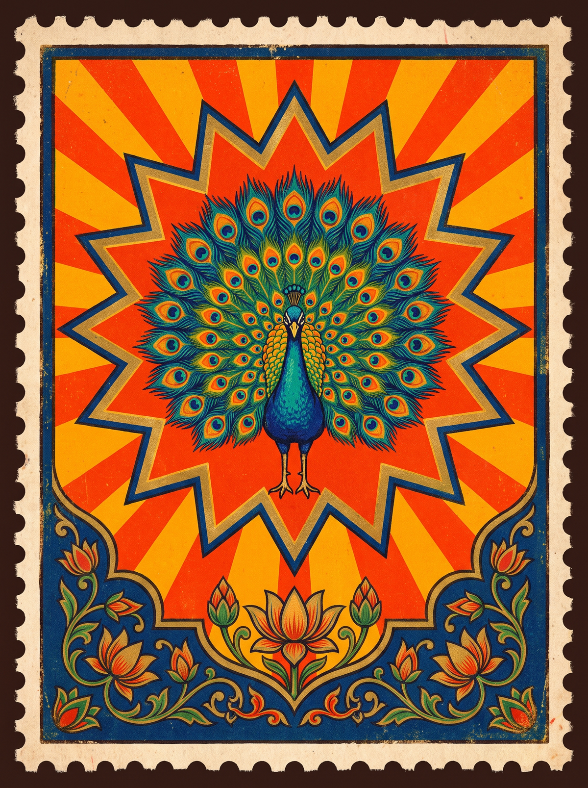 Peacock Starburst Stamp