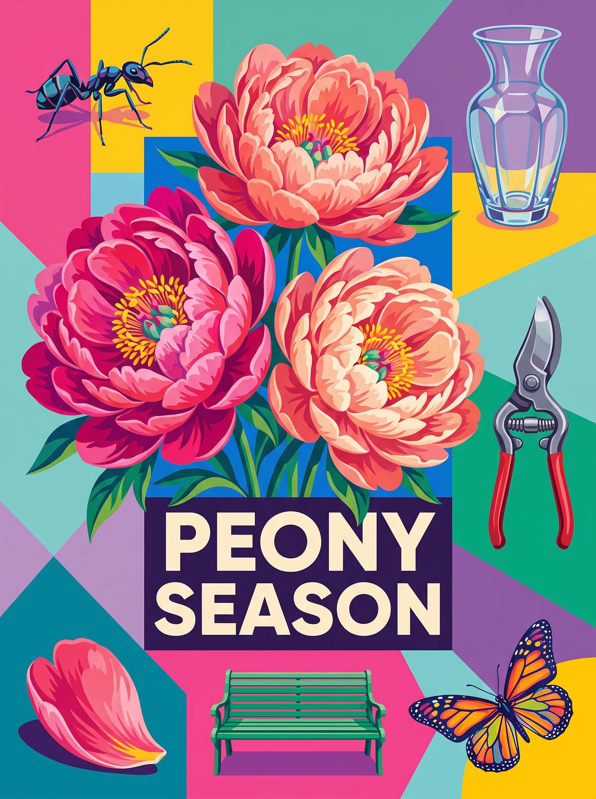 Peony Season Green Bench