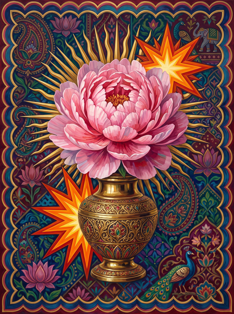 Pink Peony Brass Vase