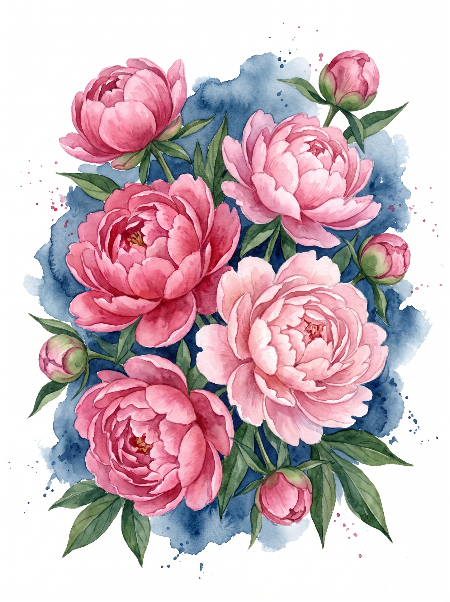 Pink Peony Watercolour Bunch