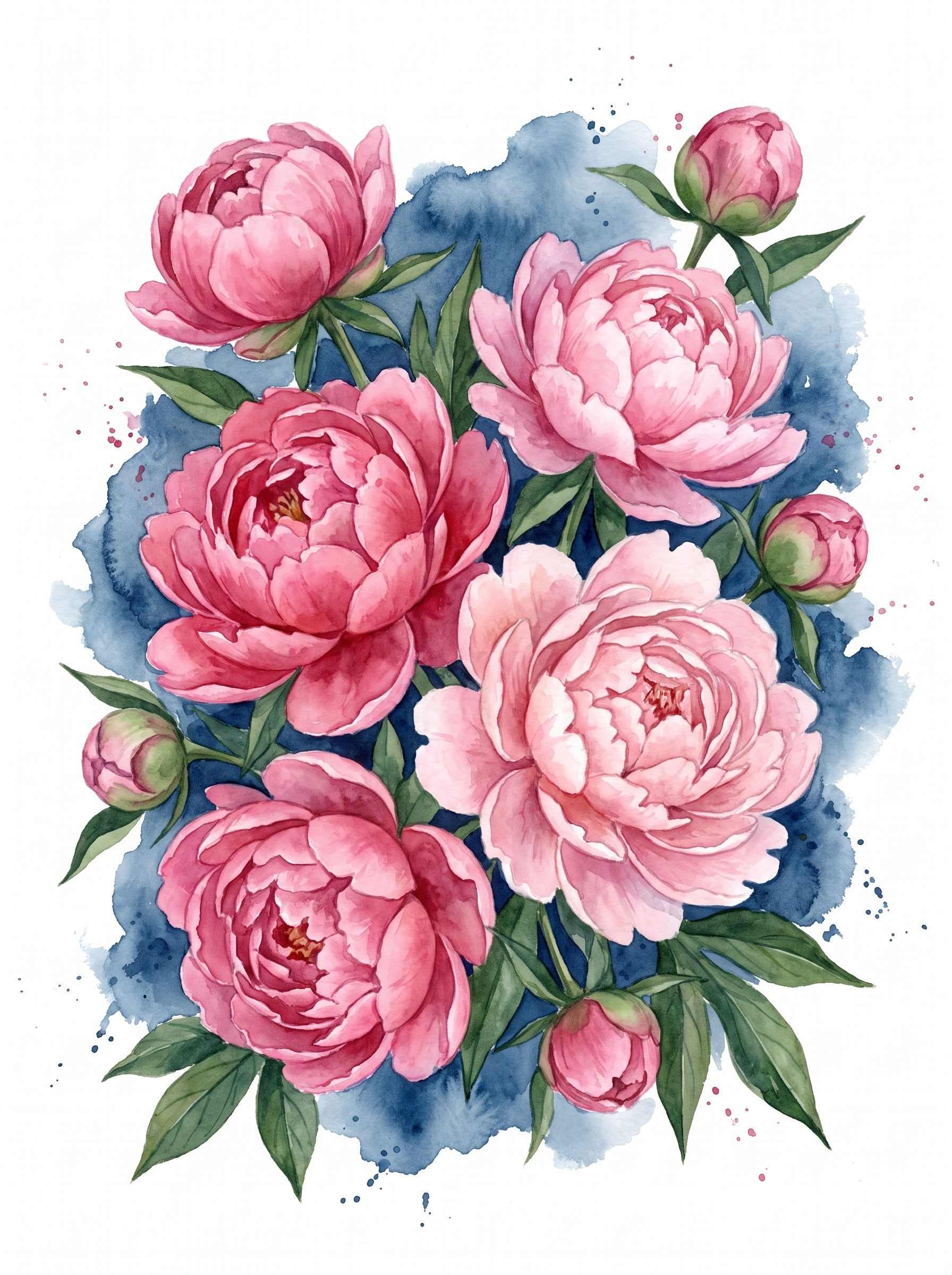 Pink Peony Watercolour Bunch