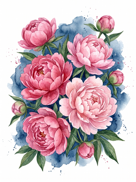 Pink Peony Watercolour Bunch