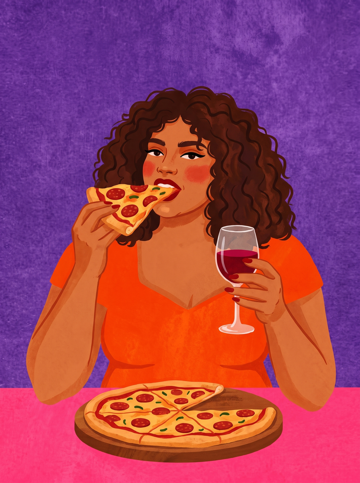 Pizza Slice And Red Wine
