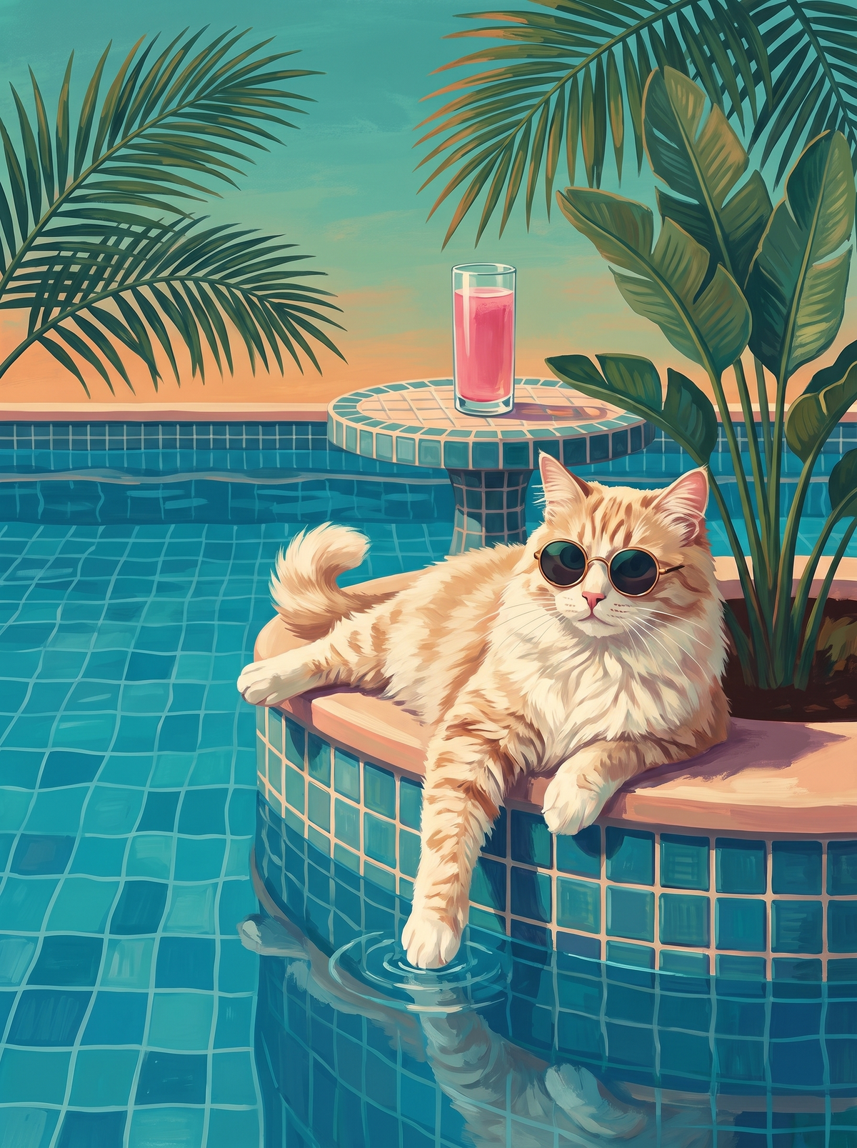Poolside Ginger Cat