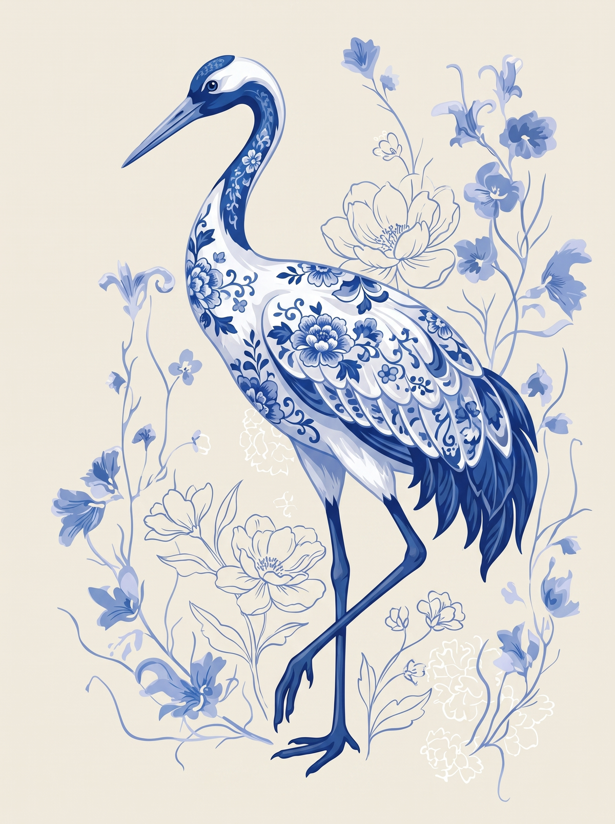 Porcelain Crane And Blooms