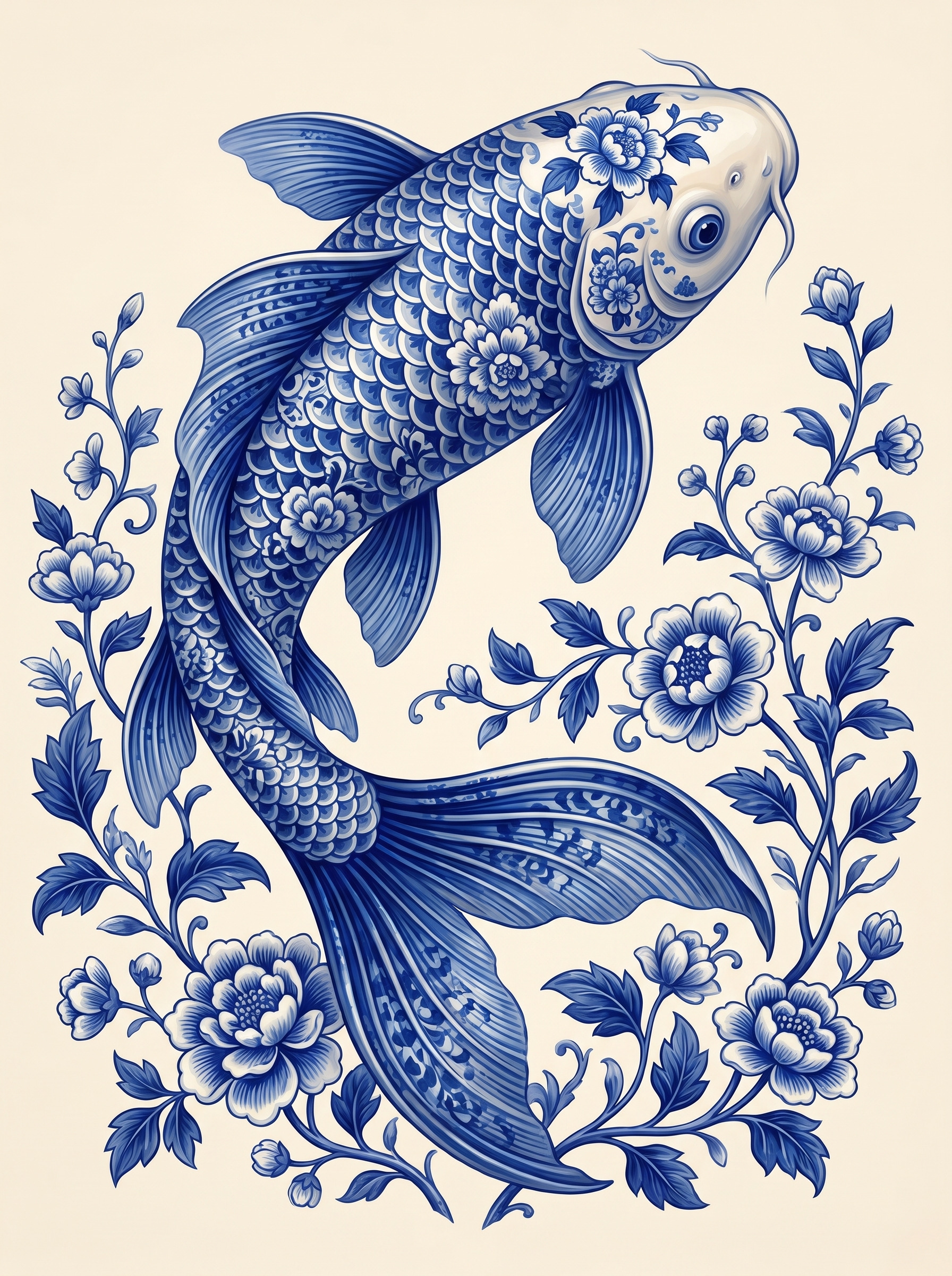 Porcelain Koi And Peonies