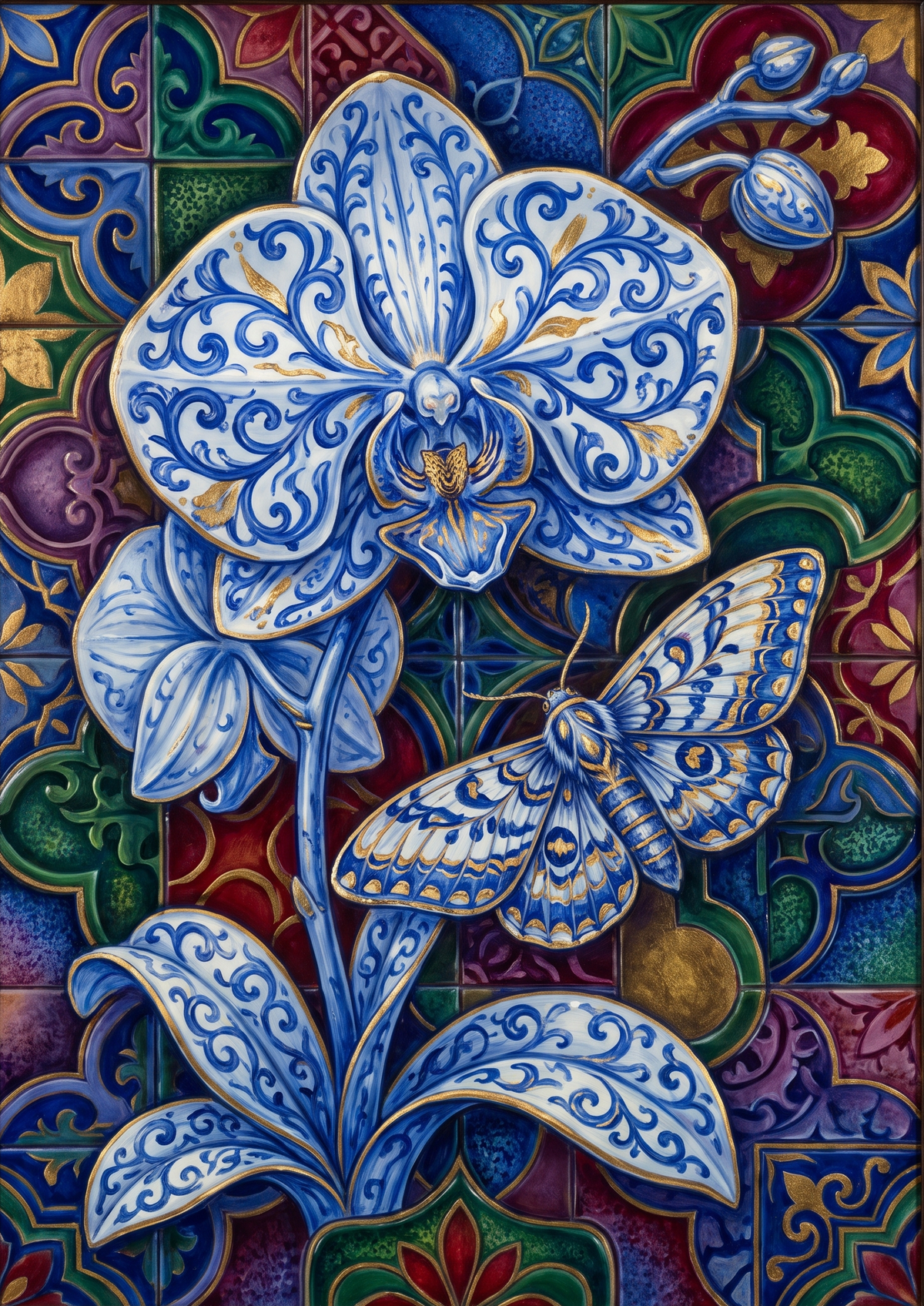 Porcelain Orchid And Moth