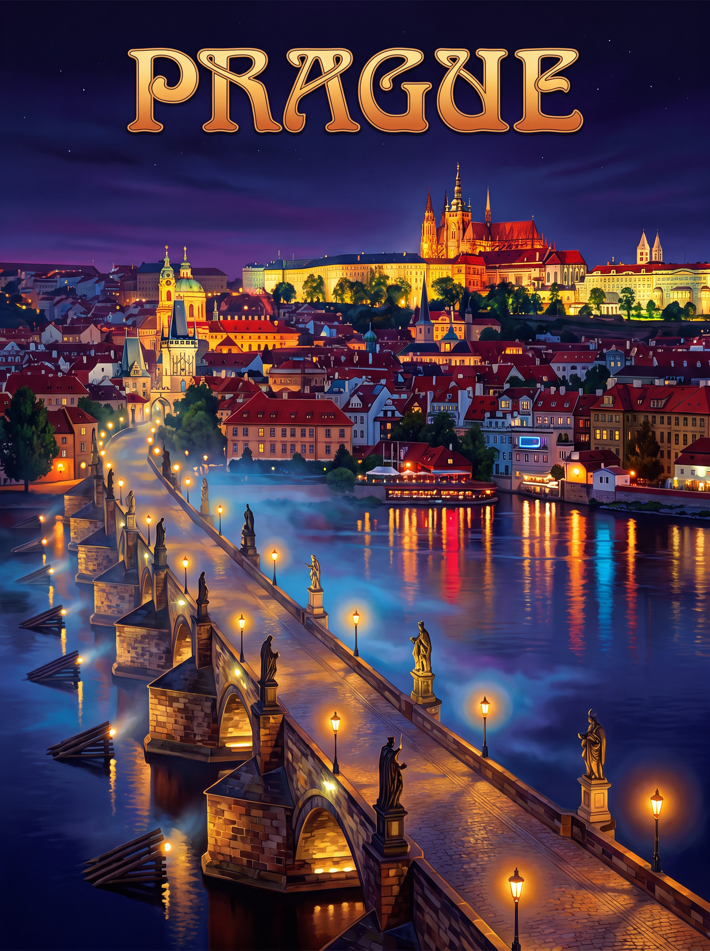 Prague Charles Bridge Night