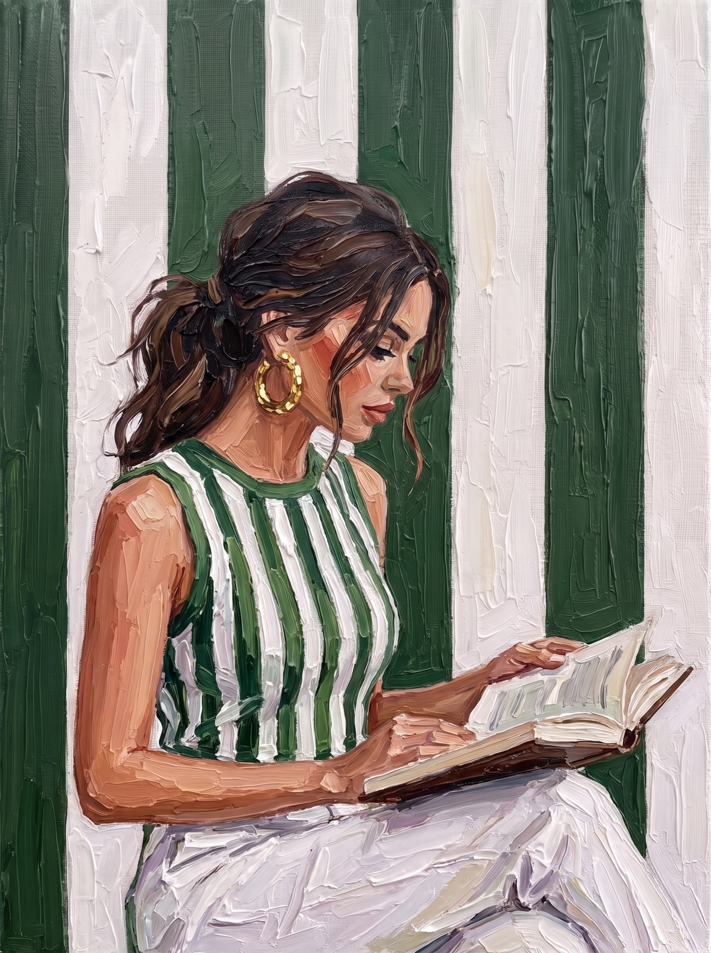 Reading In Striped Top