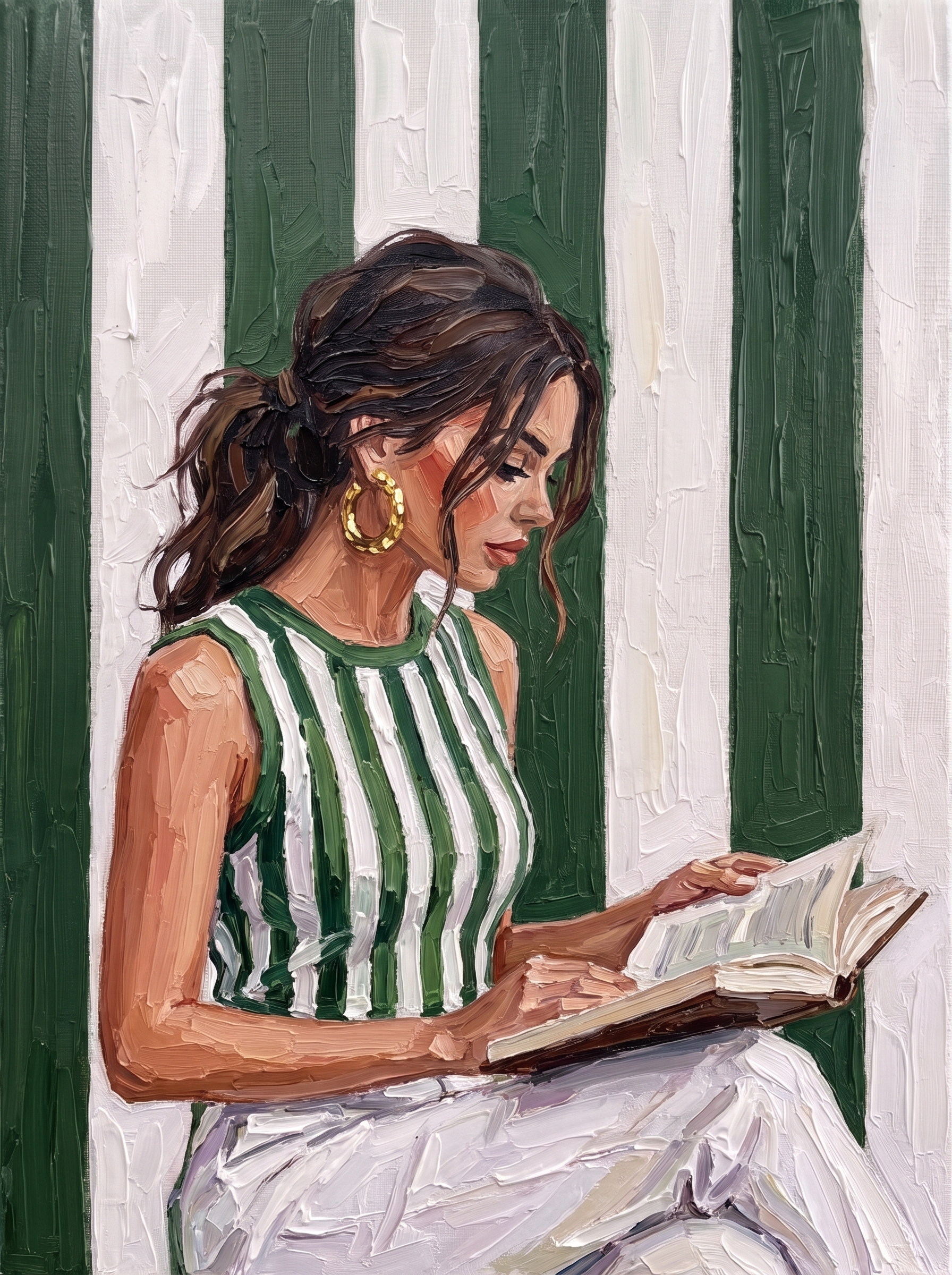 Reading In Striped Top