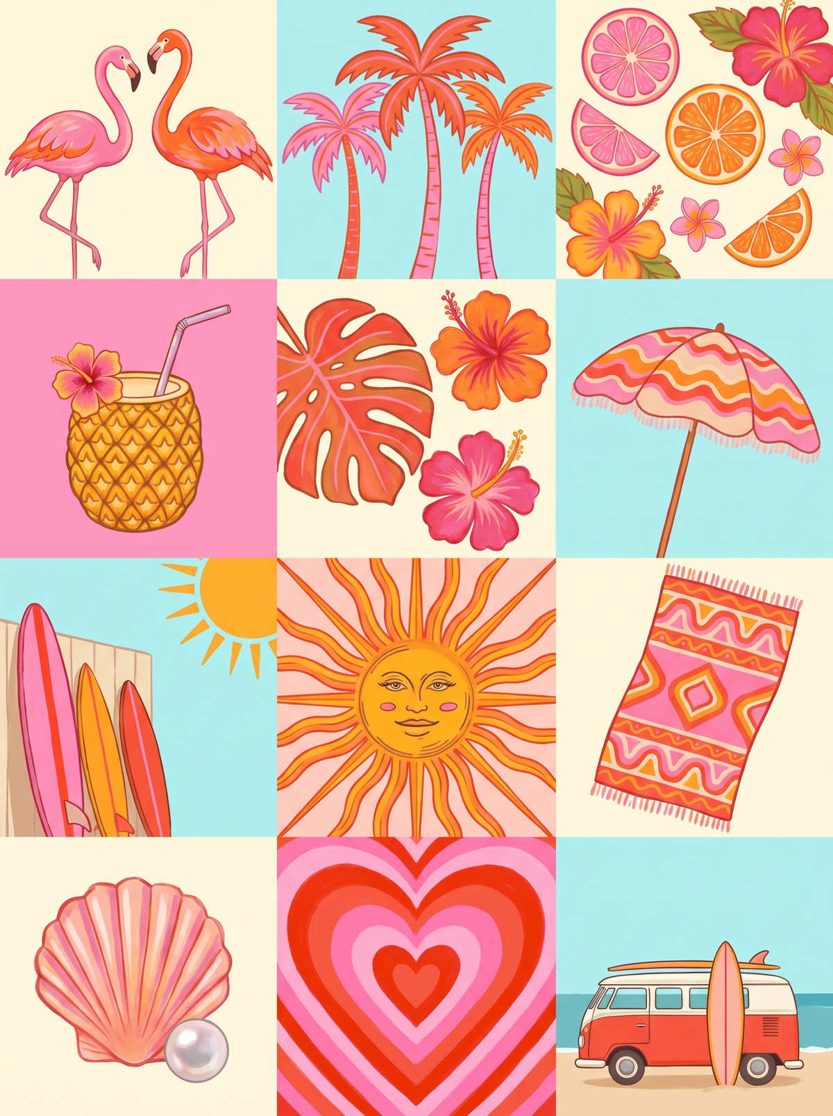 Retro Summer Flamingo Grid