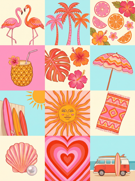 Retro Summer Flamingo Grid
