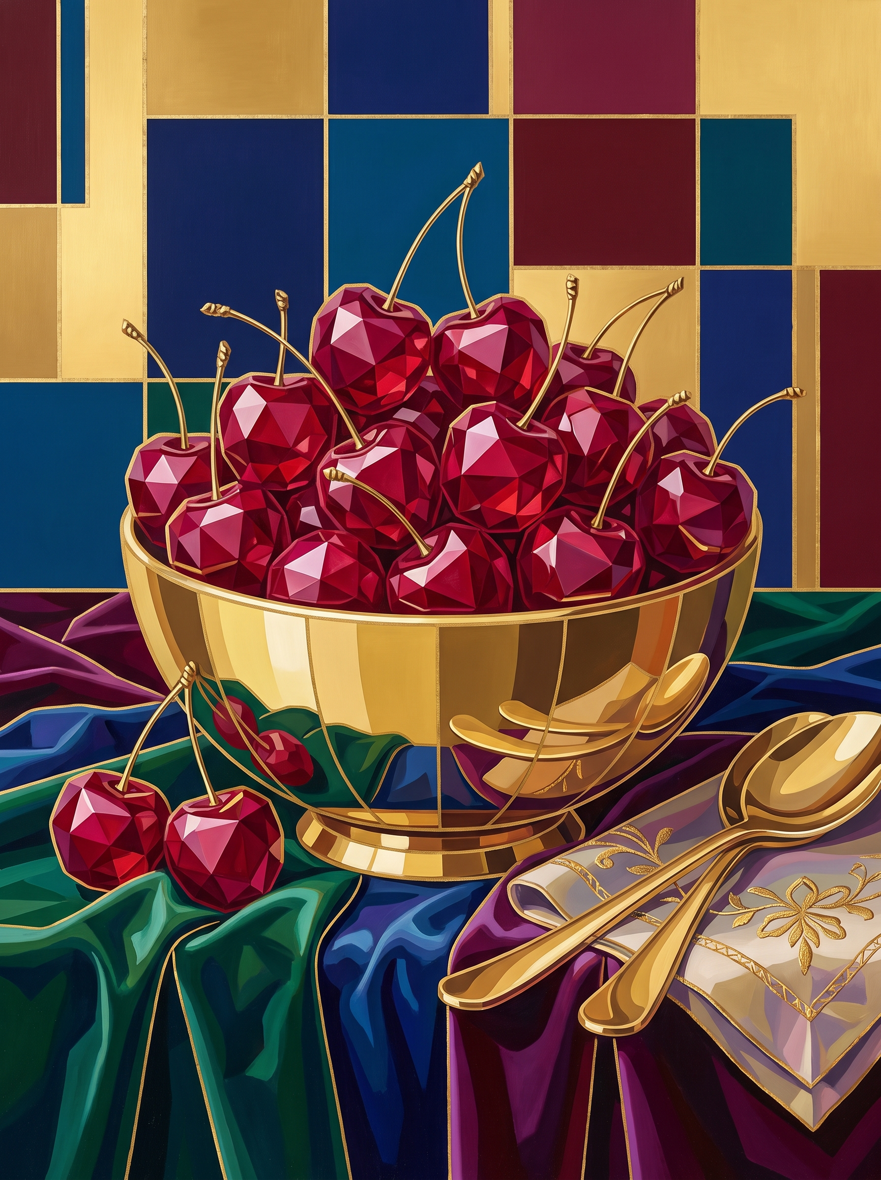 Ruby Cherries Golden Bowl