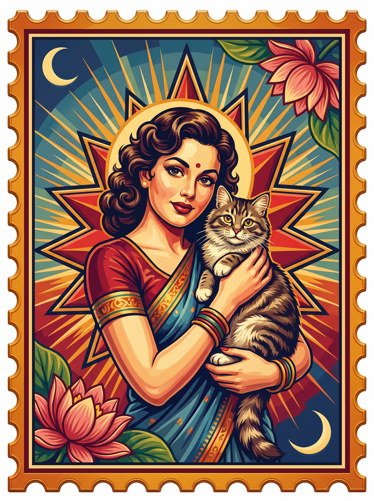 Sari Lady With Cat