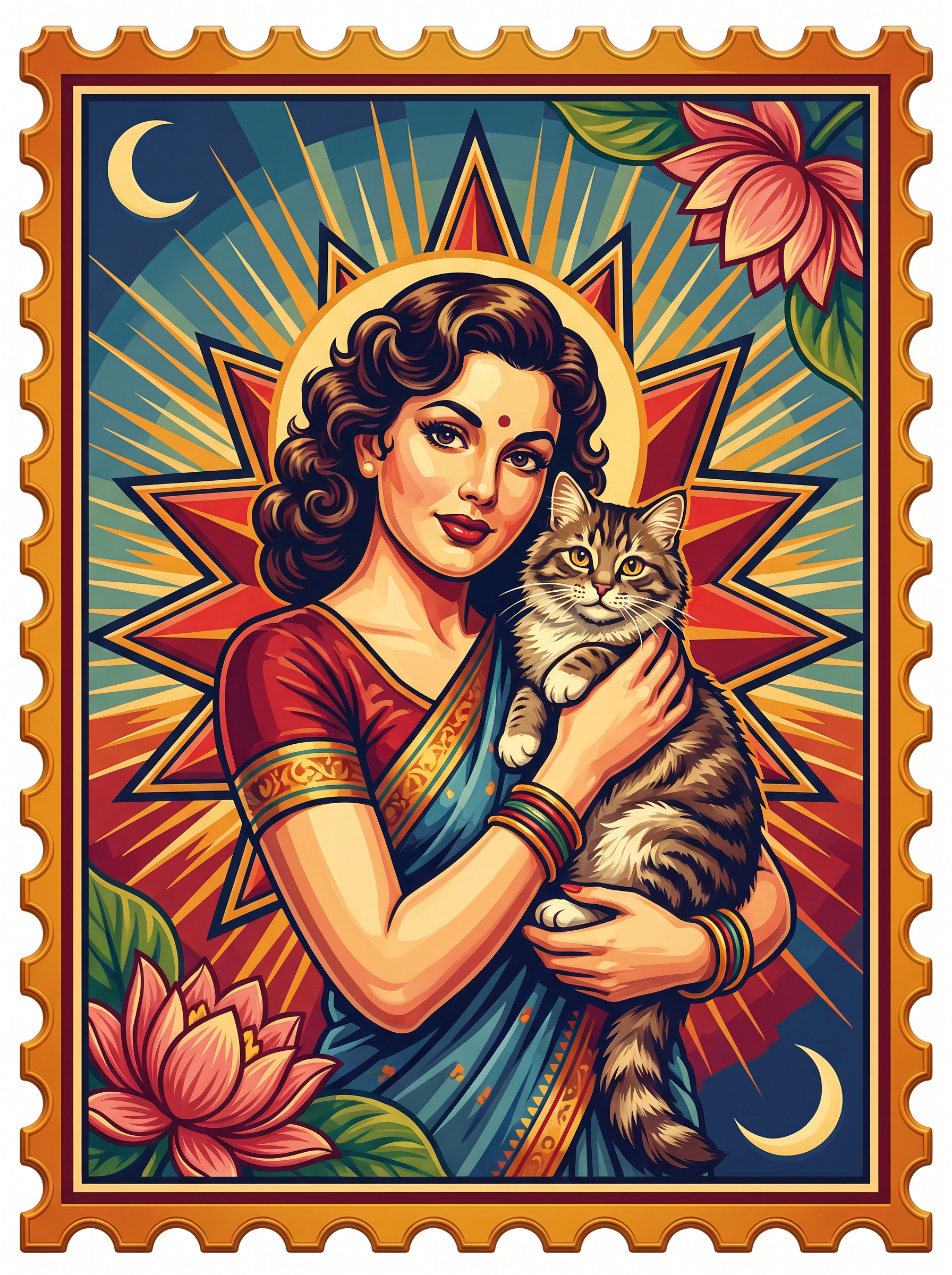 Sari Lady With Cat