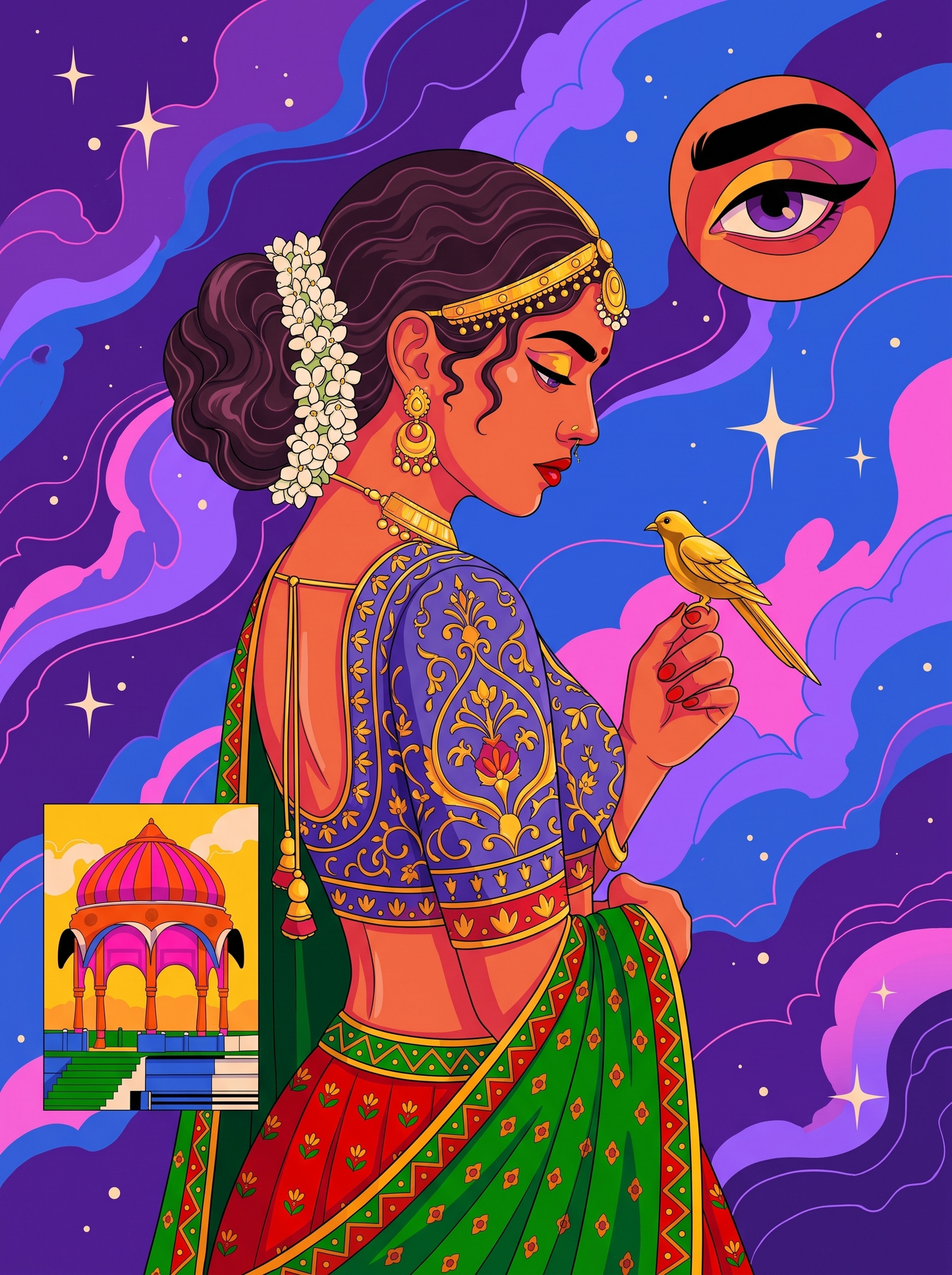 Sari With Golden Bird