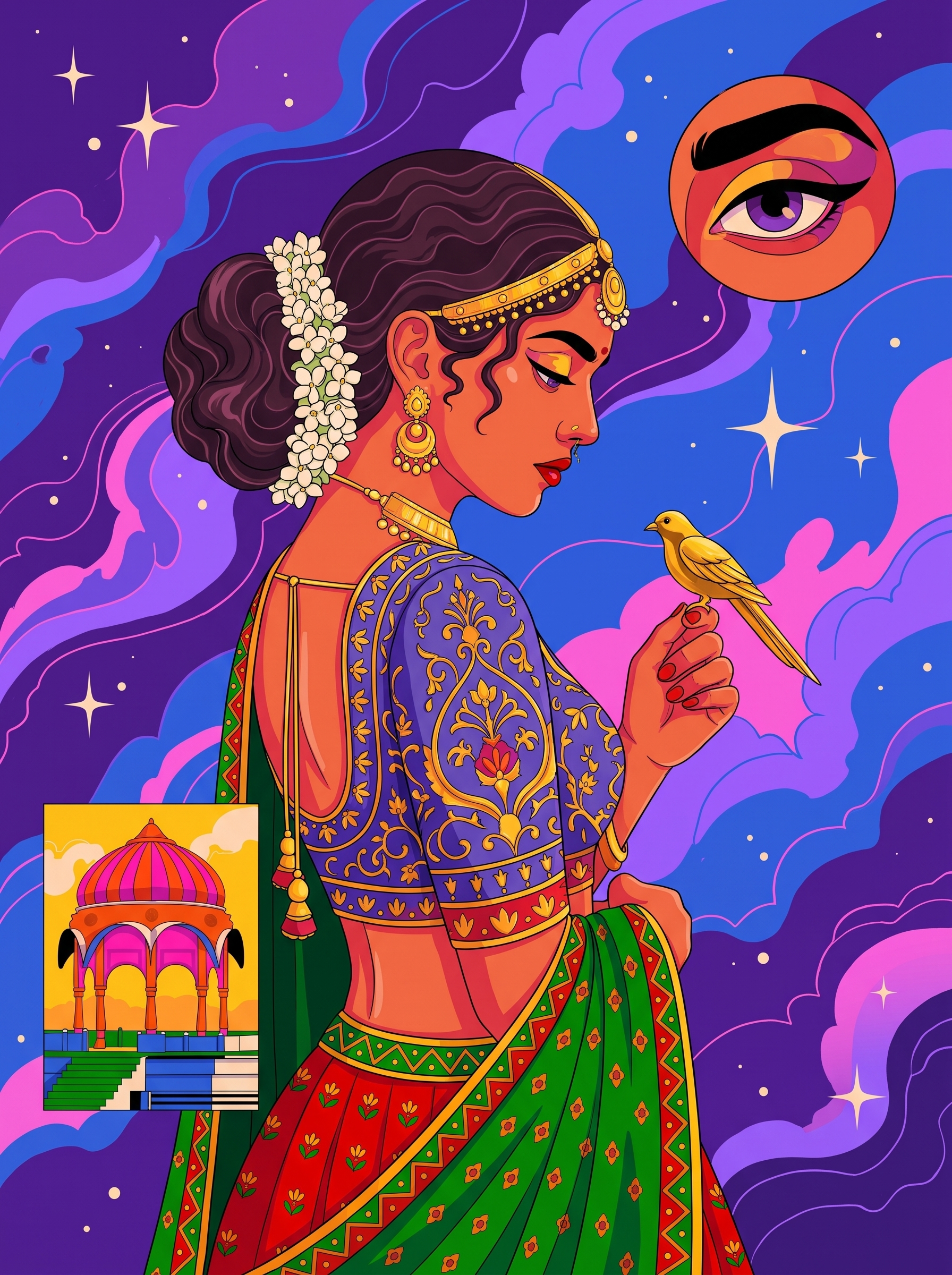 Sari With Golden Bird
