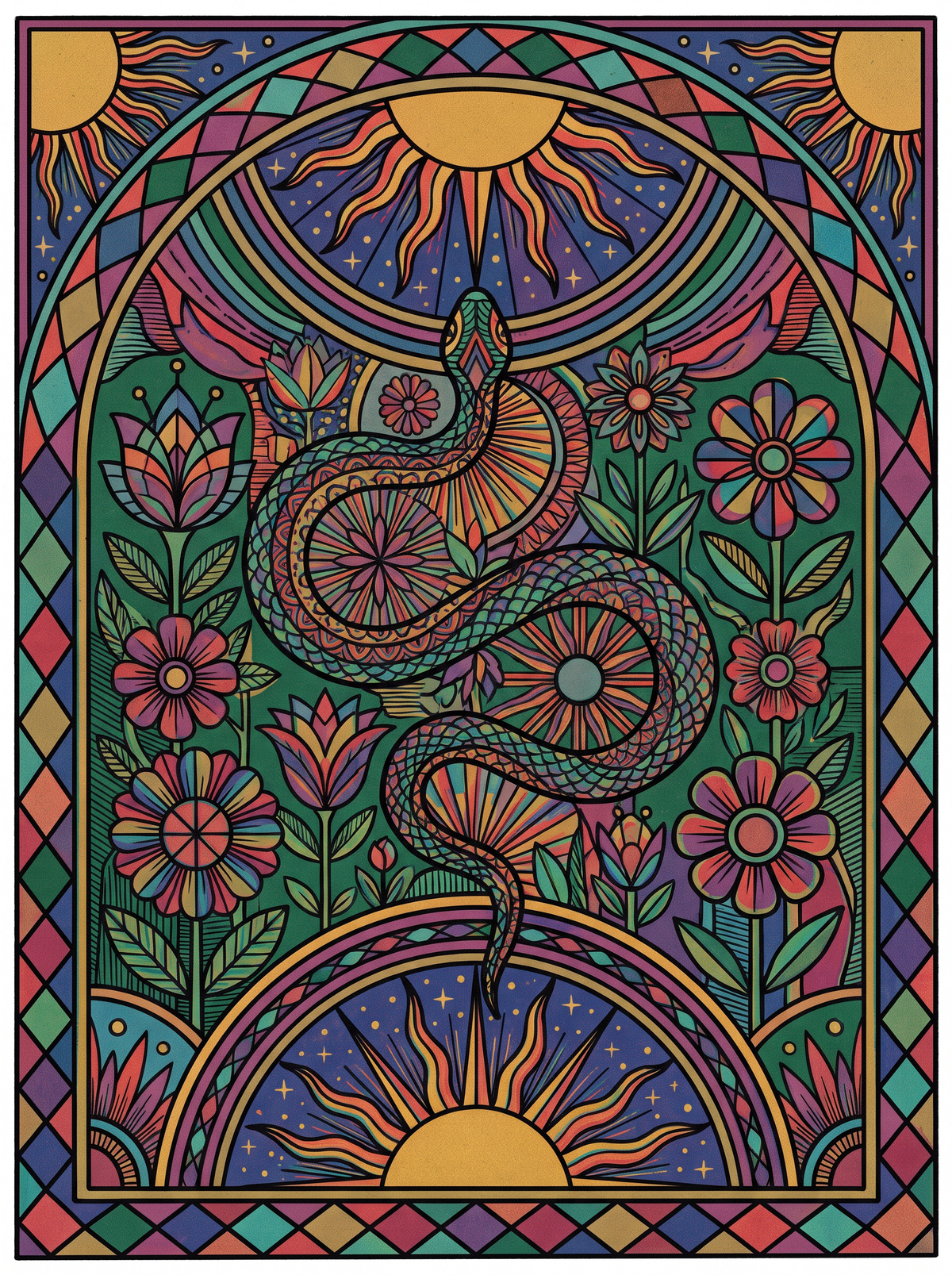 Serpent In Flower Garden