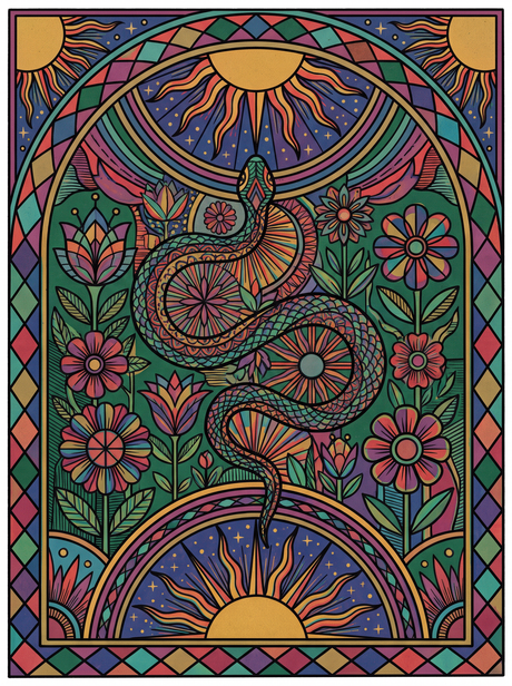 Serpent In Flower Garden