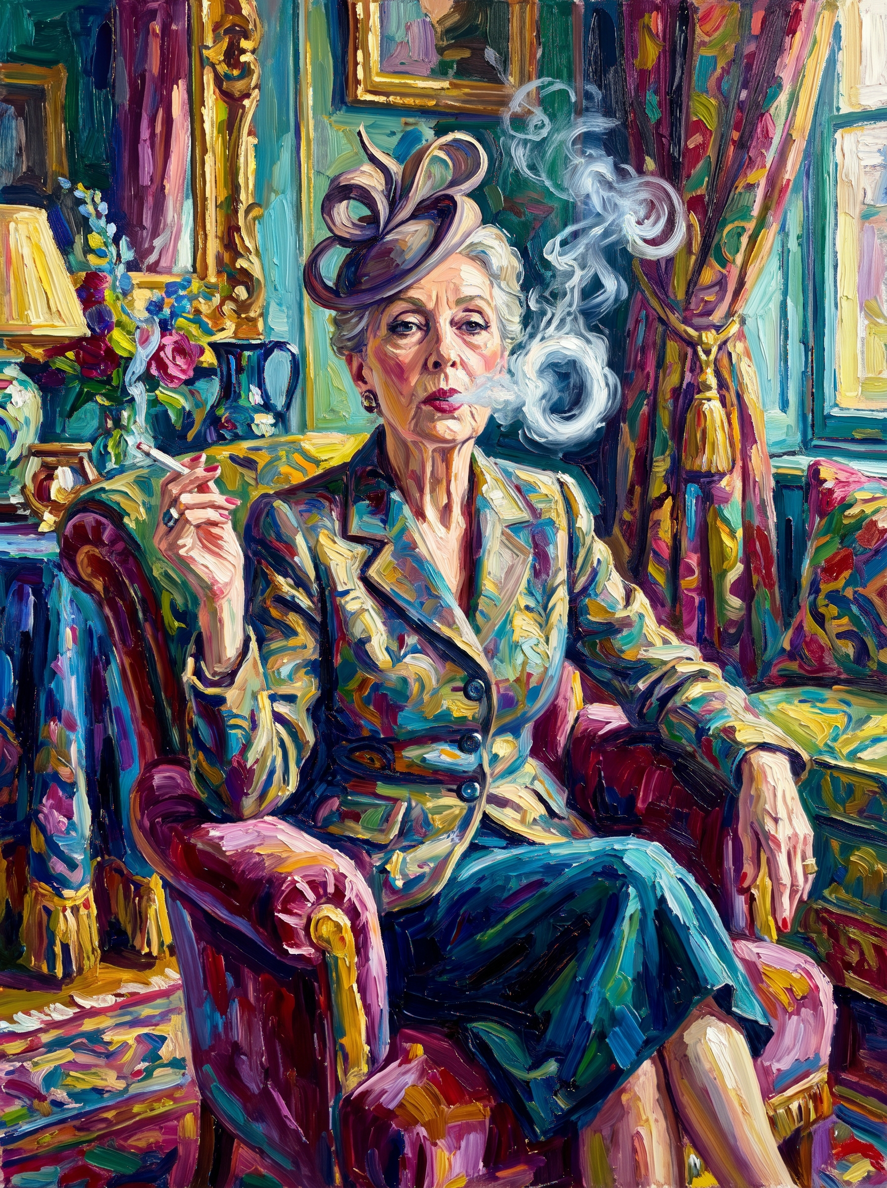 Smoking Lady In Armchair