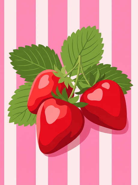 Strawberries On Pink Stripes