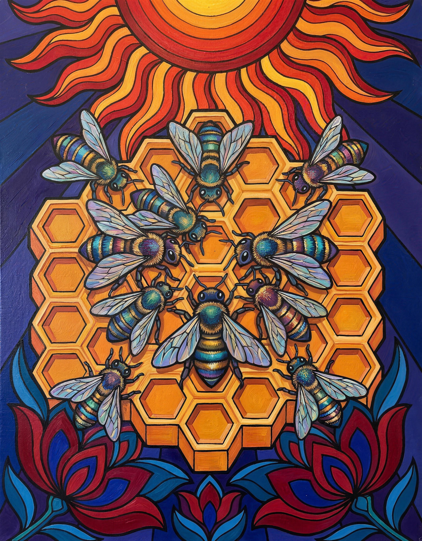 Sun Over Honeycomb Bees