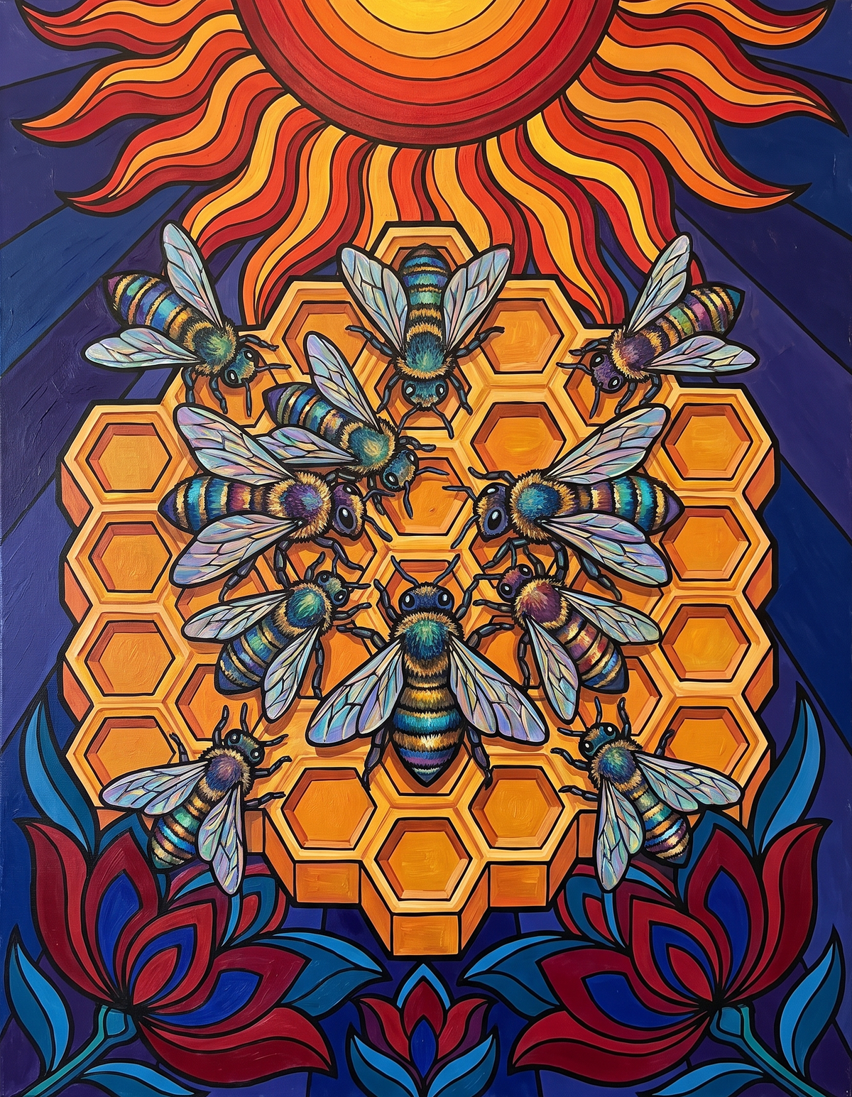 Sun Over Honeycomb Bees
