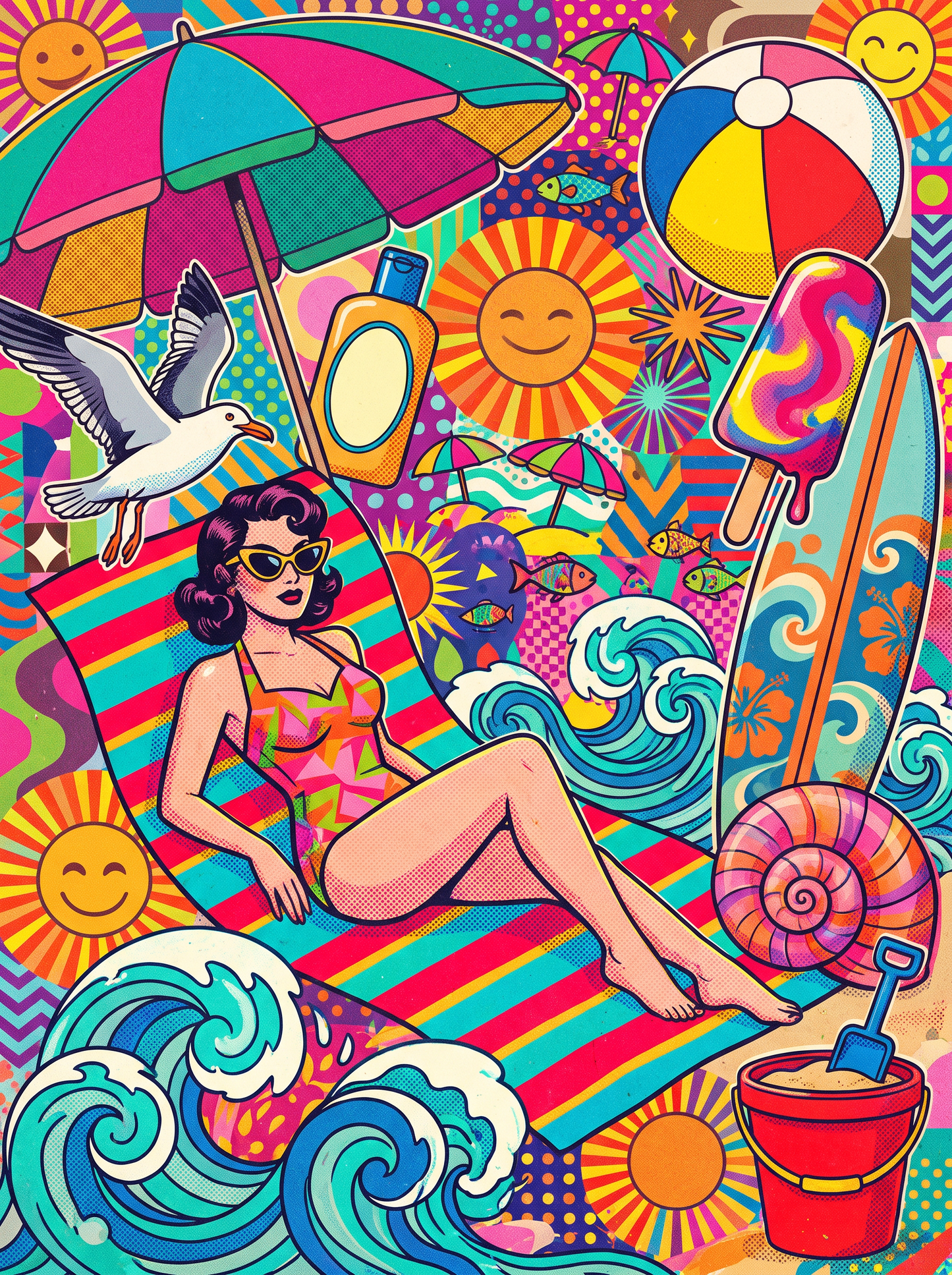 Sunbather Striped Towel Waves
