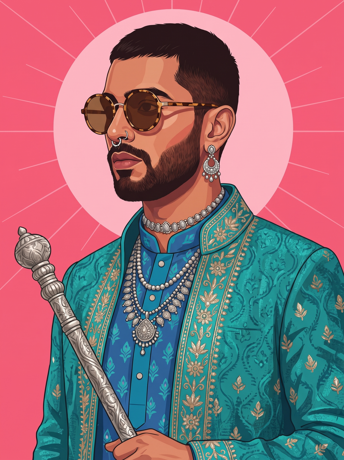 Teal Sherwani Halo Man
