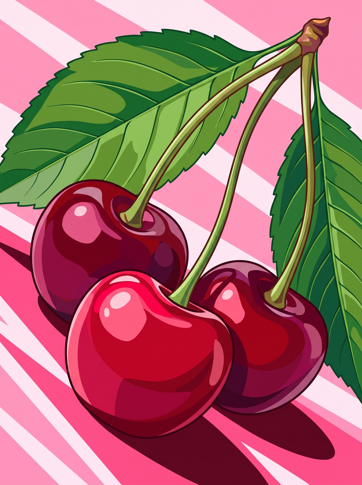 Three Cherries And Leaves