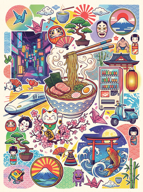 Tokyo Ramen Neon Scatter (150 Color Diamond Painting)