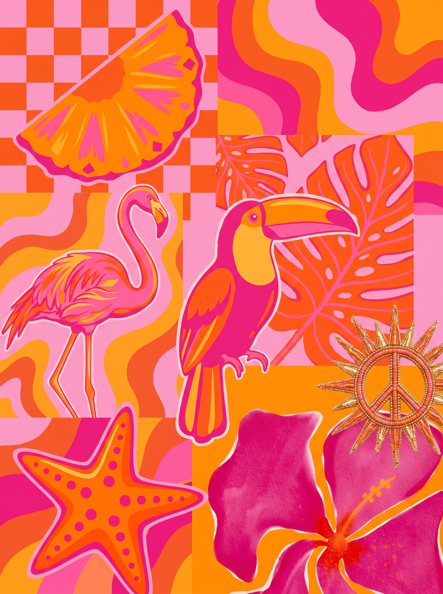 Toucan Flamingo Checkerboard