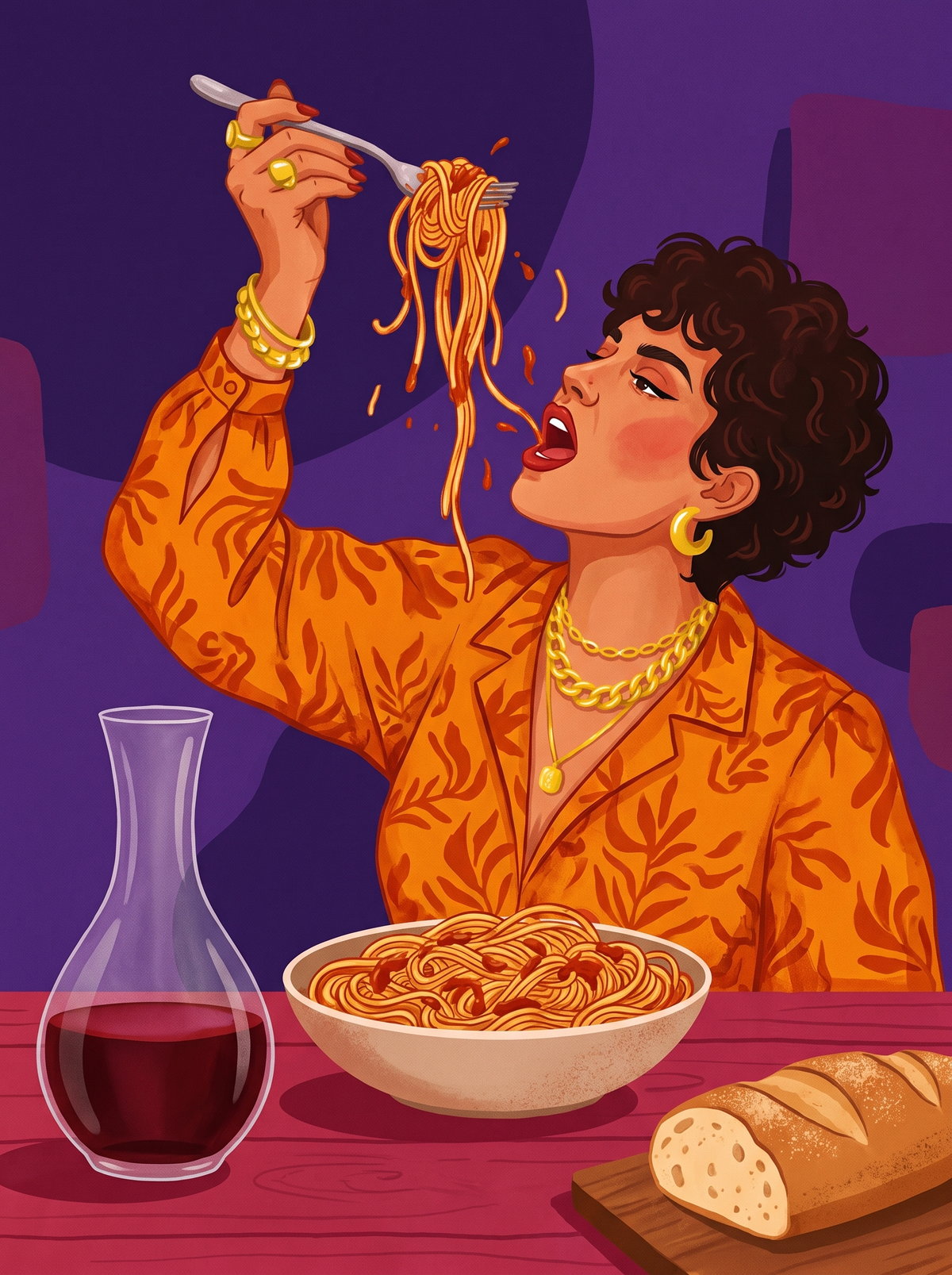 Twirling Spaghetti And Wine