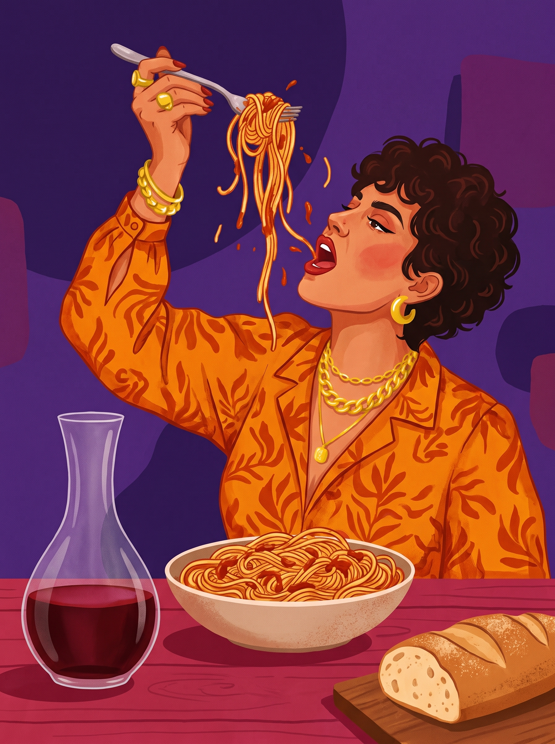 Twirling Spaghetti And Wine