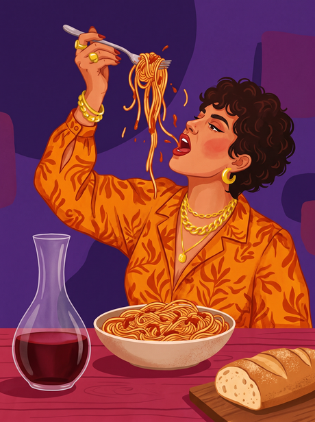 Twirling Spaghetti And Wine