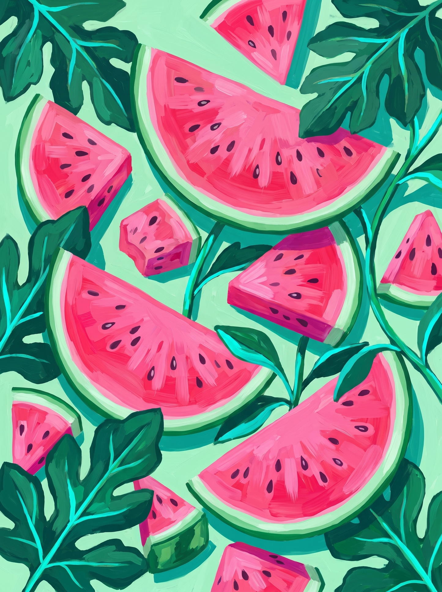 Watermelon Slices And Leaves