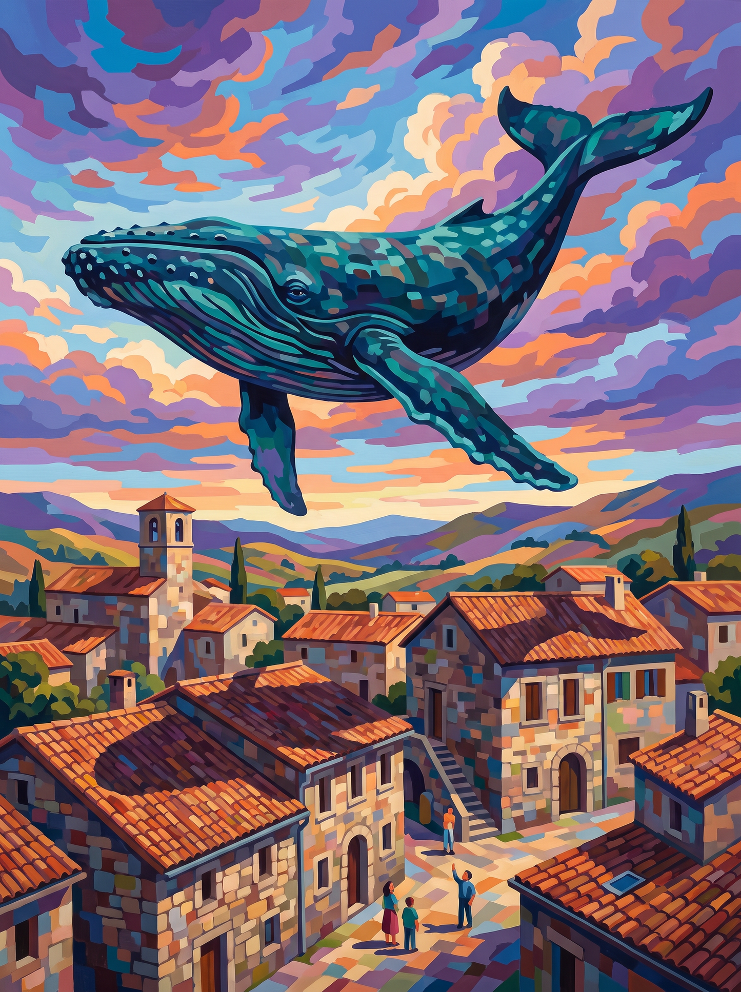 Whale Above Tuscan Village