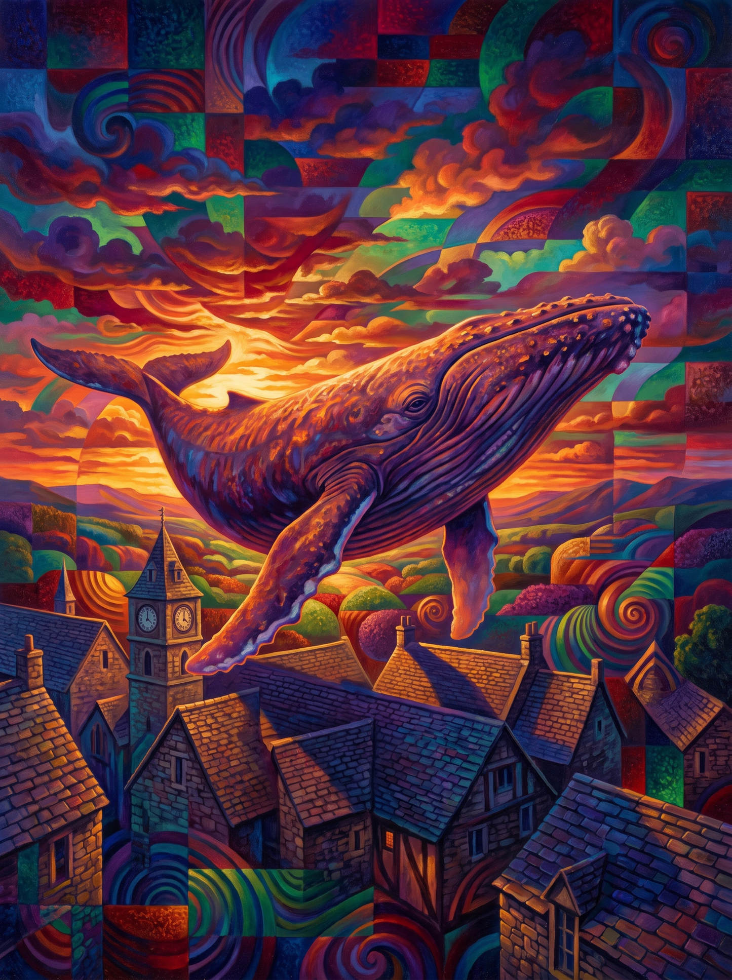 Whale Over Slate Rooftops