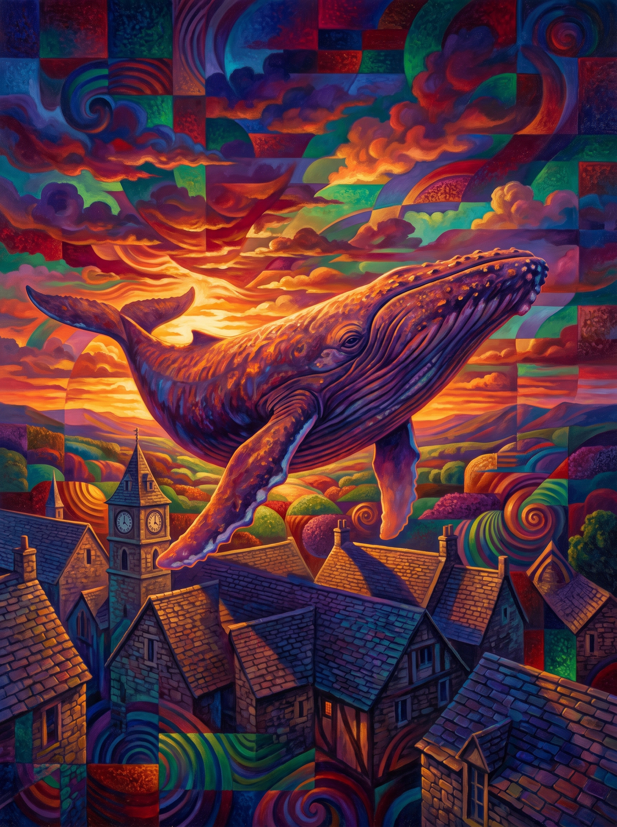 Whale Over Slate Rooftops
